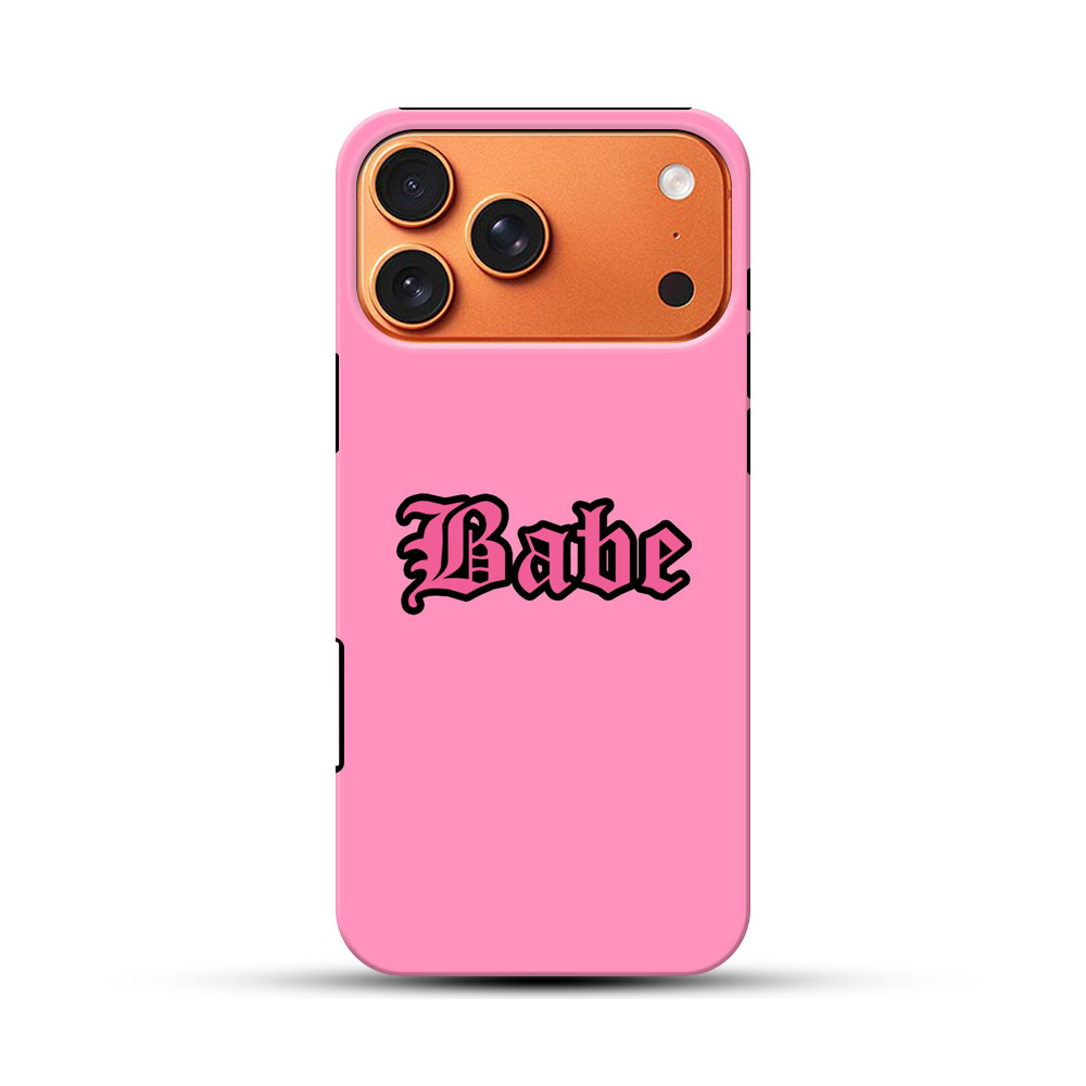 ピンク背景のベイブ文字 iPhone 17 Pro Maxオリジナル耐衝撃ケース