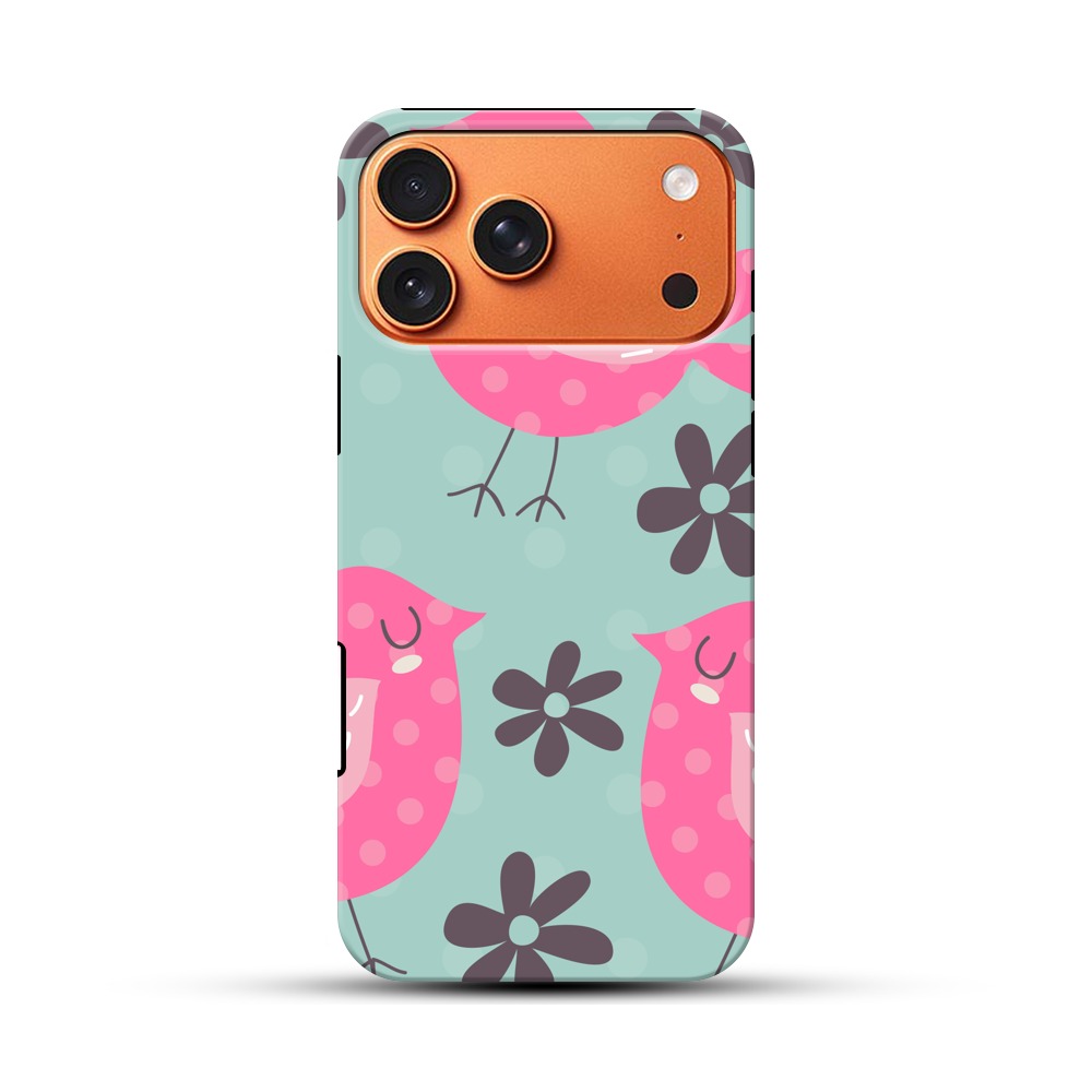 ピンクの小鳥と花のパターン iPhone 17 Pro Maxオリジナル耐衝撃ケース