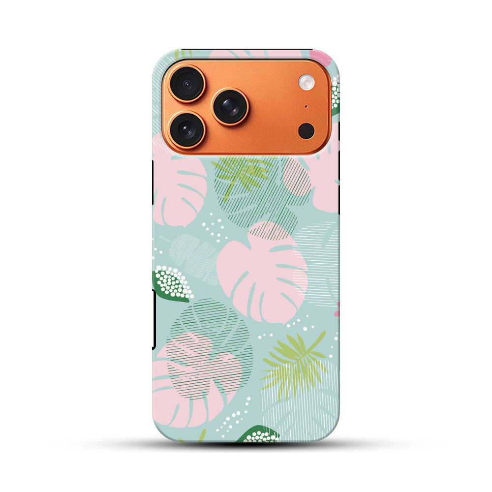 ピンクのモンステラとトロピカルリーフパターン iPhone 17 Pro Maxオリジナル耐衝撃ケース