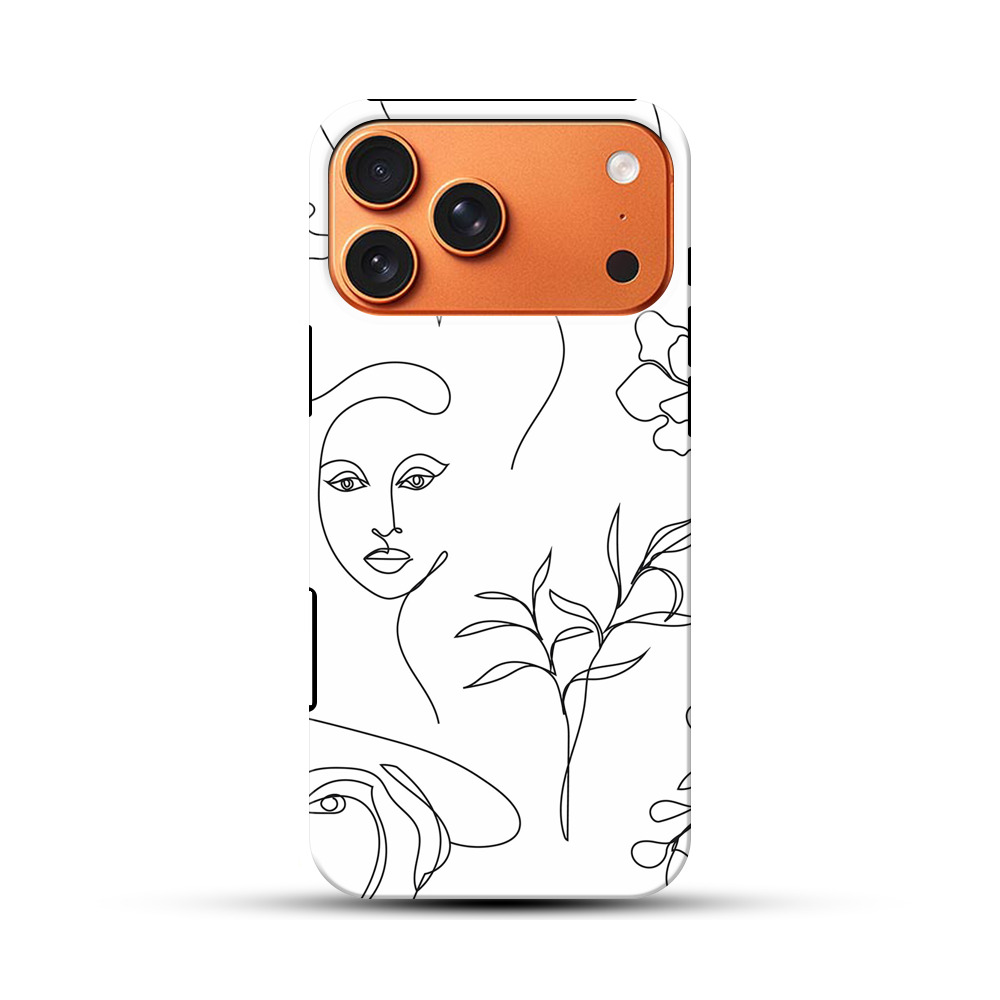 シンプルな線描画の女性と植物 iPhone 17 Pro Maxオリジナル耐衝撃ケース