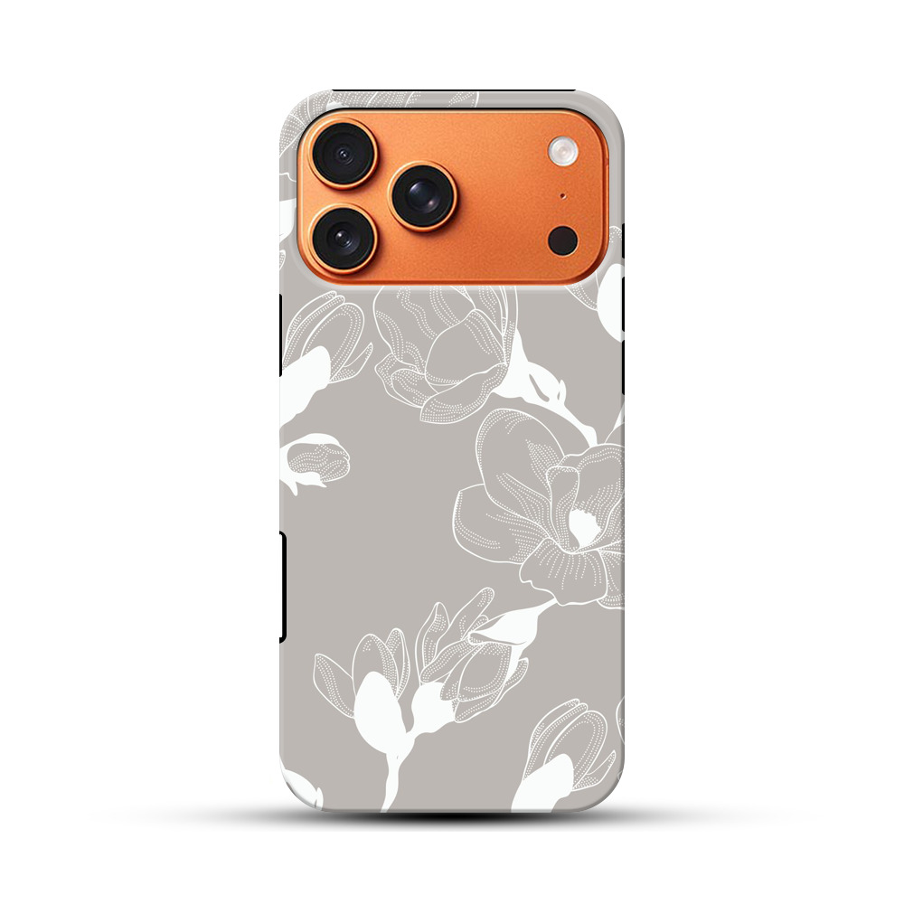 白い線画の花柄パターン iPhone 17 Pro Maxオリジナル耐衝撃ケース