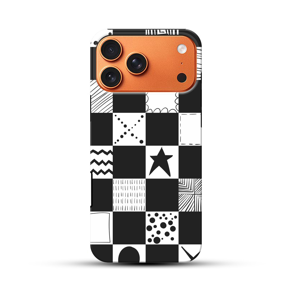 白黒パターンモザイク iPhone 17 Pro Maxオリジナル耐衝撃ケース