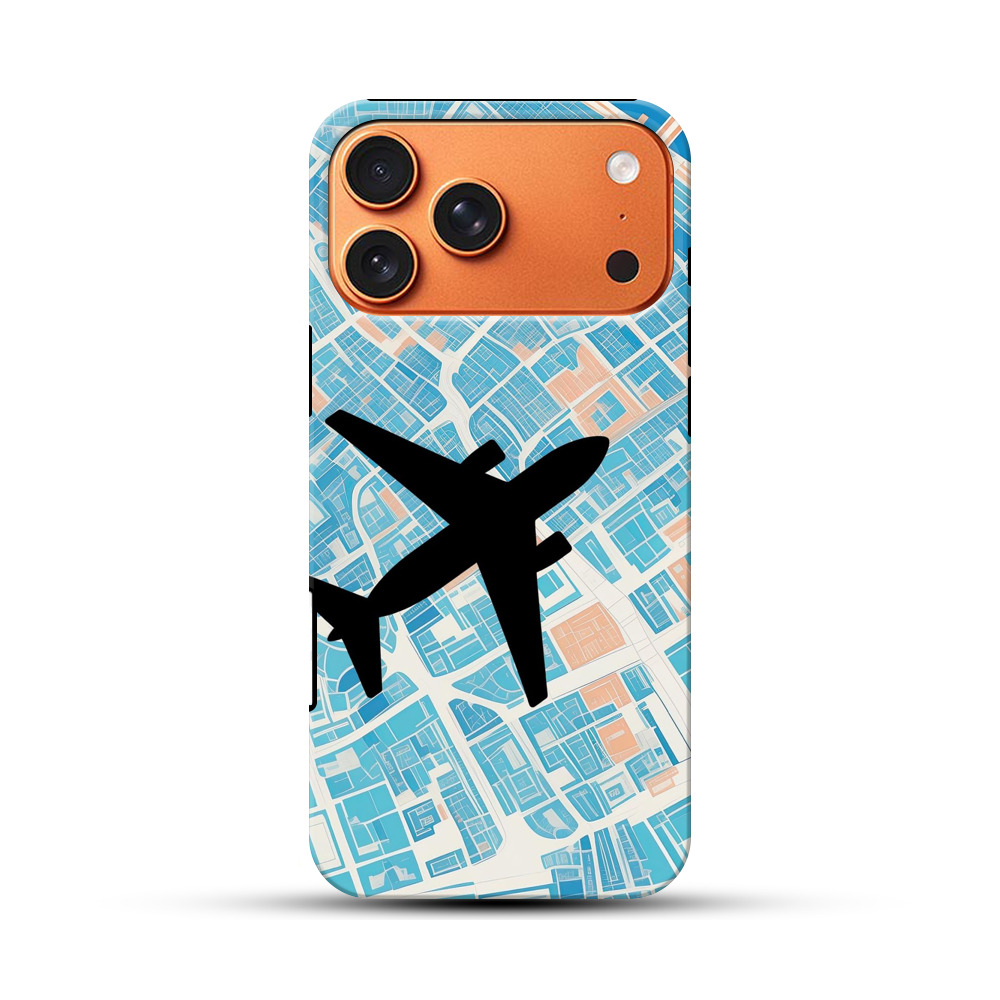 都市地図と飛行機 iPhone 17 Pro Maxオリジナル耐衝撃ケース