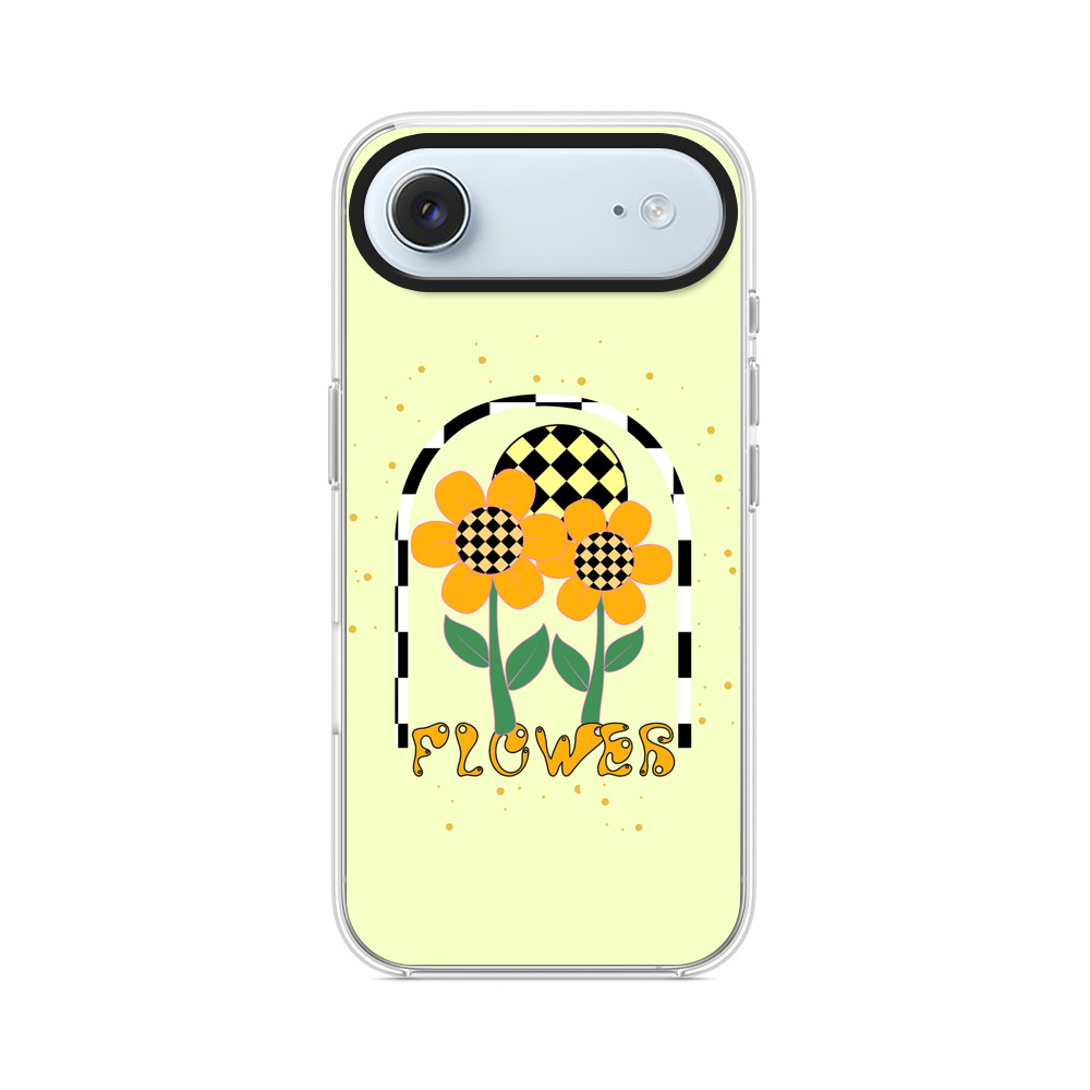 チェック柄とオレンジの花 retro-sunflowers チェック柄とオレンジの花 retro-sunflowers