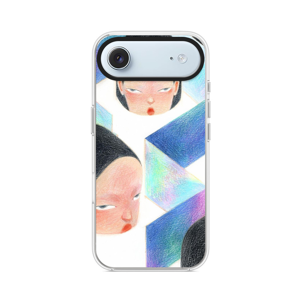 不思議な表情の女性の顔と幾何学模様 iPhone Airオリジナルケース