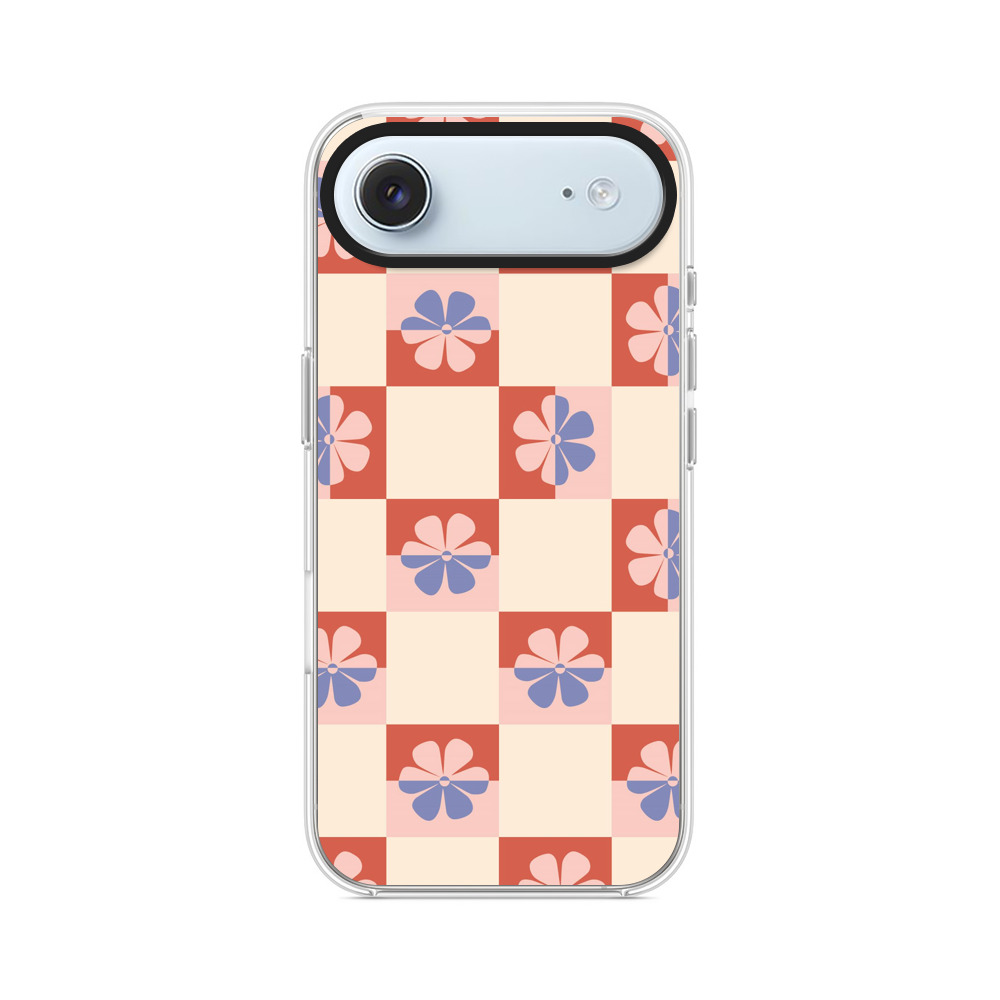 花のチェッカーパターン模様 iPhone Airオリジナルケース