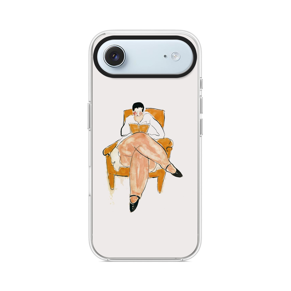 椅子に座って本を読む女性のイラスト iPhone Airオリジナルケース