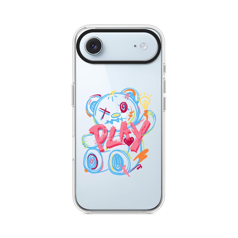 カラフルなクマとプレイの文字 iPhone Airオリジナルケース