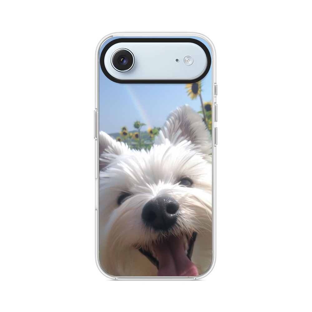 白い犬とひまわりと虹 iPhone Airオリジナルケース