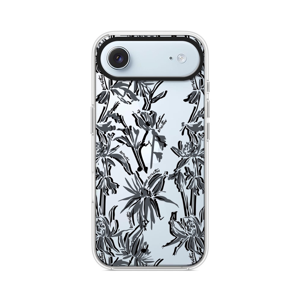 黒背景の銀色植物模様 iPhone Airオリジナルケース