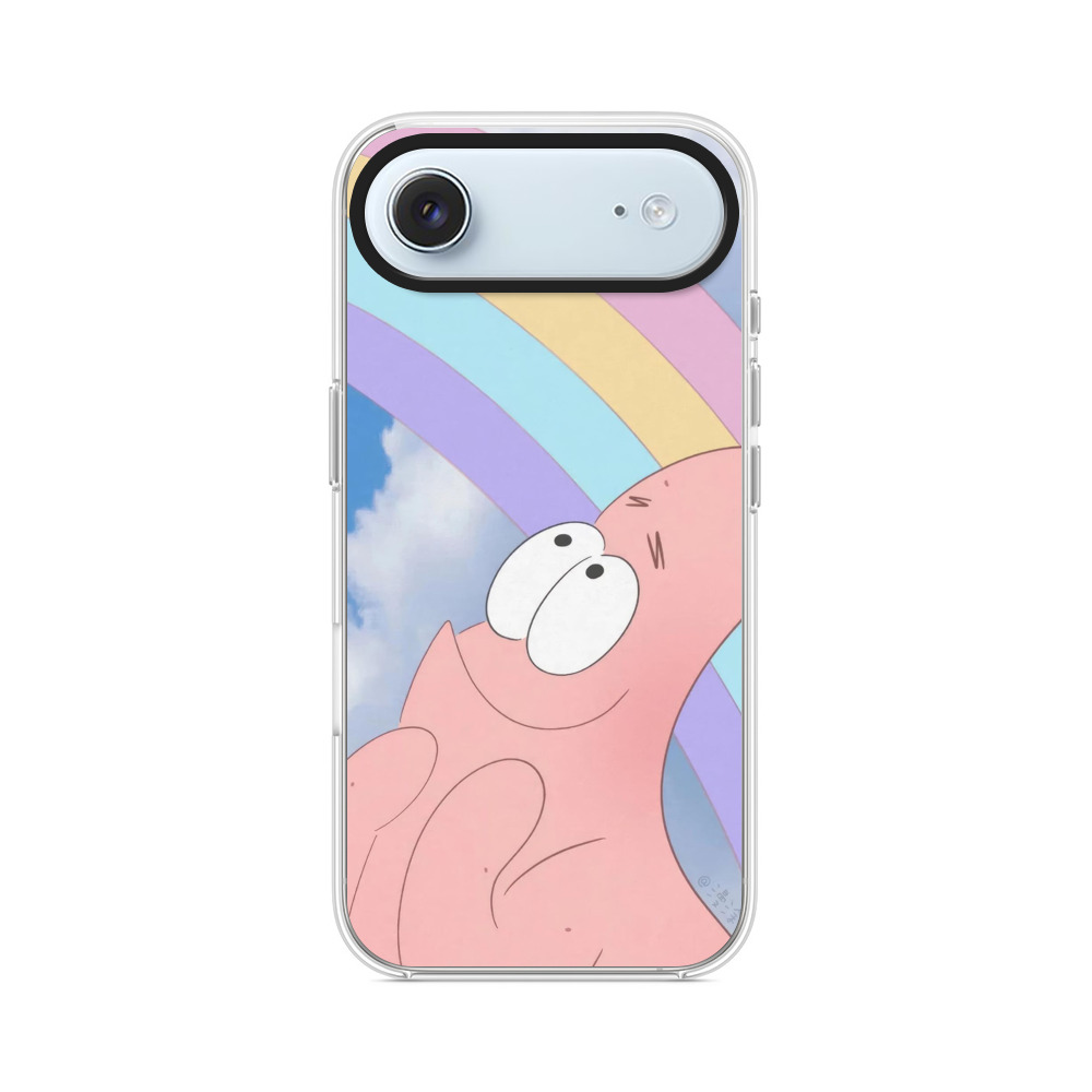 虹と見上げるピンクキャラ iPhone Airオリジナルケース