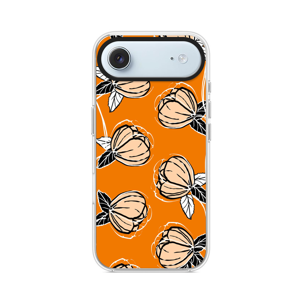 オレンジ色の花柄パターン iPhone Airオリジナルケース