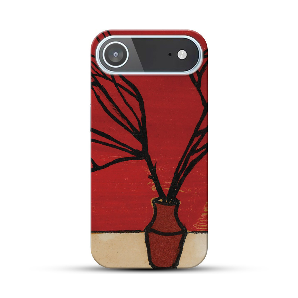 赤い背景の花瓶と枝 iPhone Airオリジナルハードケース
