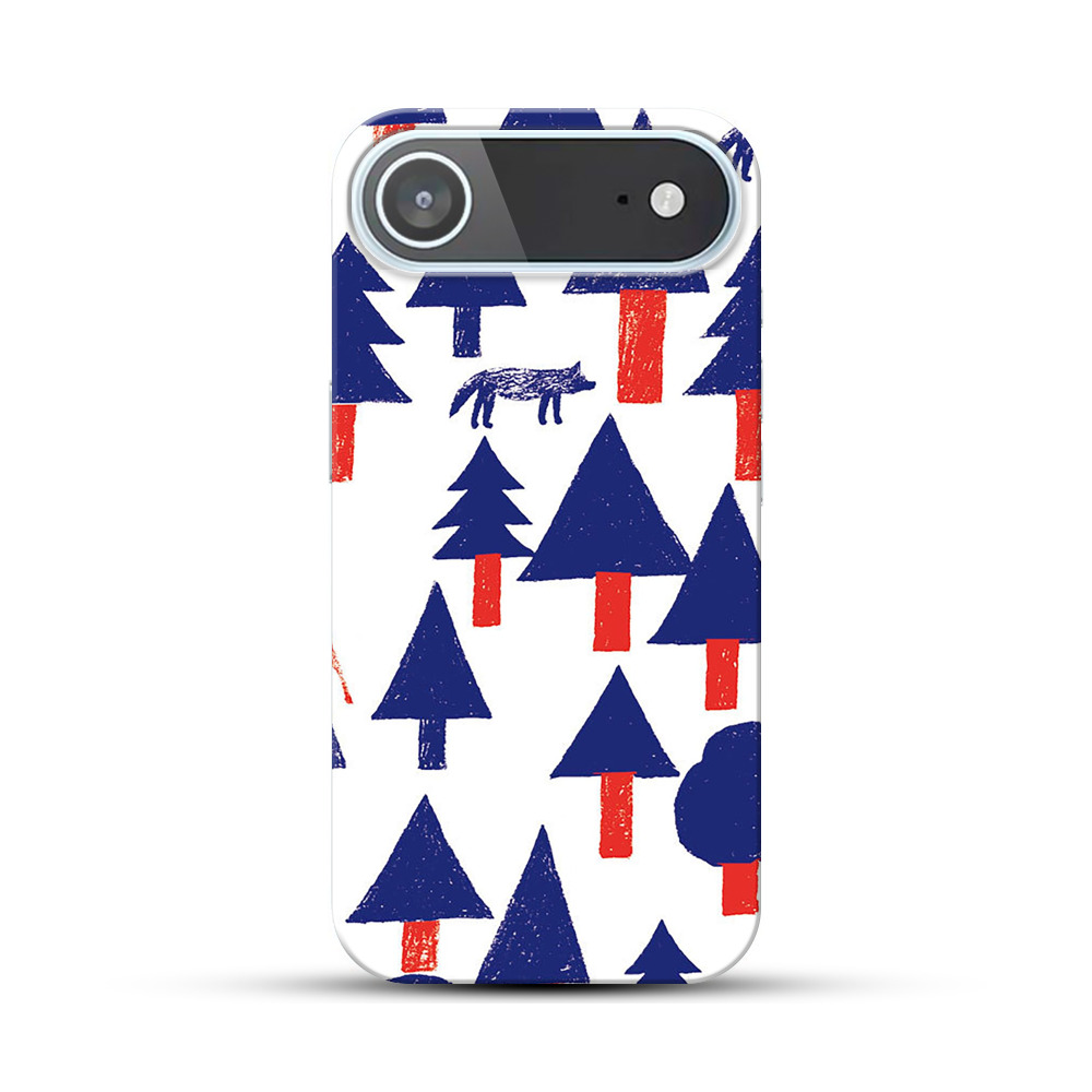青と赤の抽象的な森のパターン iPhone Airオリジナルハードケース