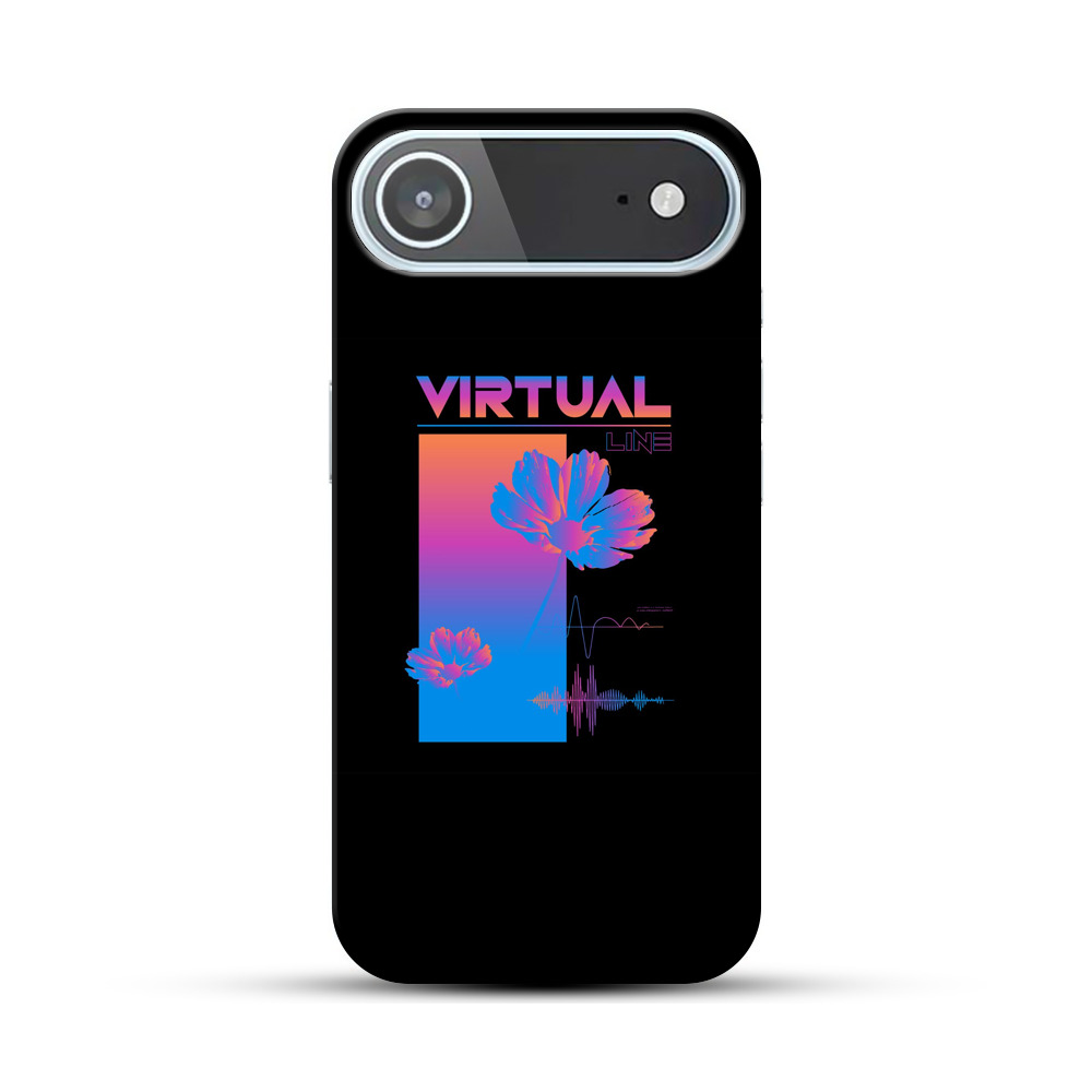 バーチャルラインと花と波形グラフィック iPhone Airオリジナルハードケース