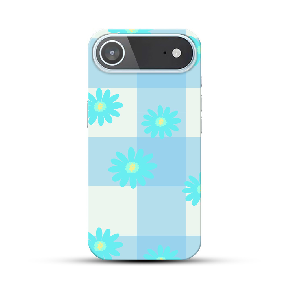 ブルーチェックと花の模様 iPhone Airオリジナルハードケース