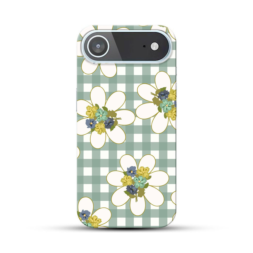 チェック柄と花のパターン iPhone Airオリジナルハードケース