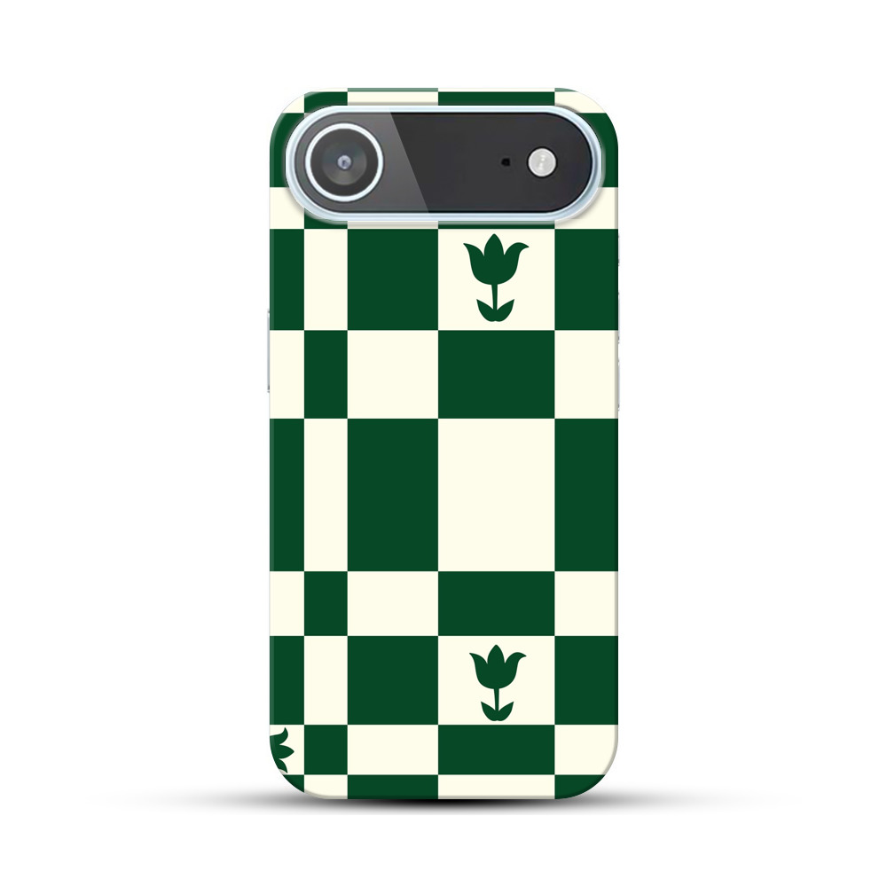 チューリップとチェッカーボードパターン iPhone Airオリジナルハードケース