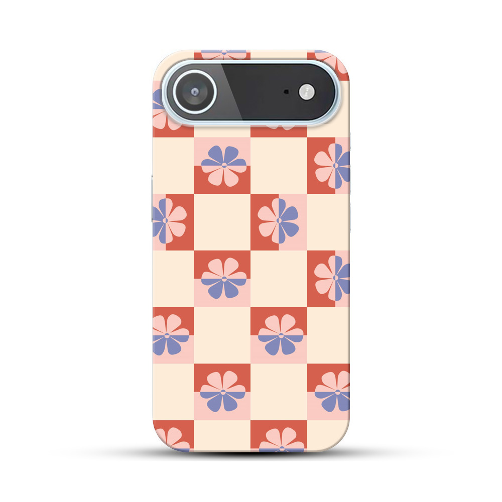花のチェッカーパターン模様 iPhone Airオリジナルハードケース