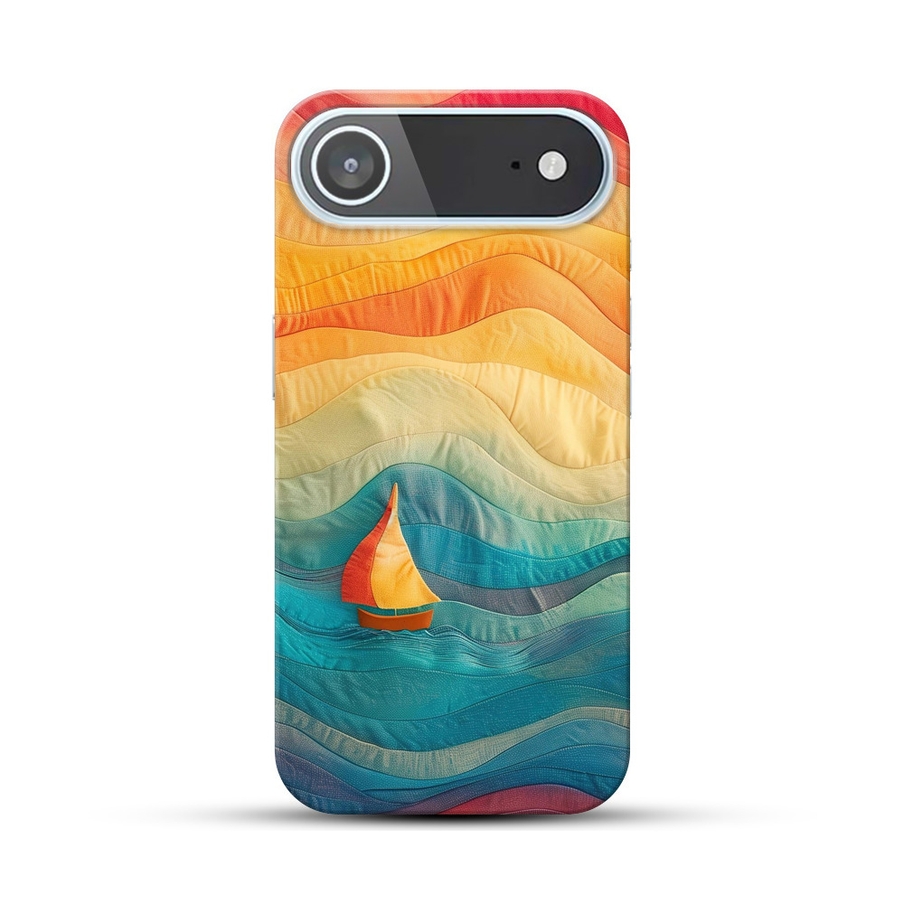 カラフル波とヨットデザイン iPhone Airオリジナルハードケース