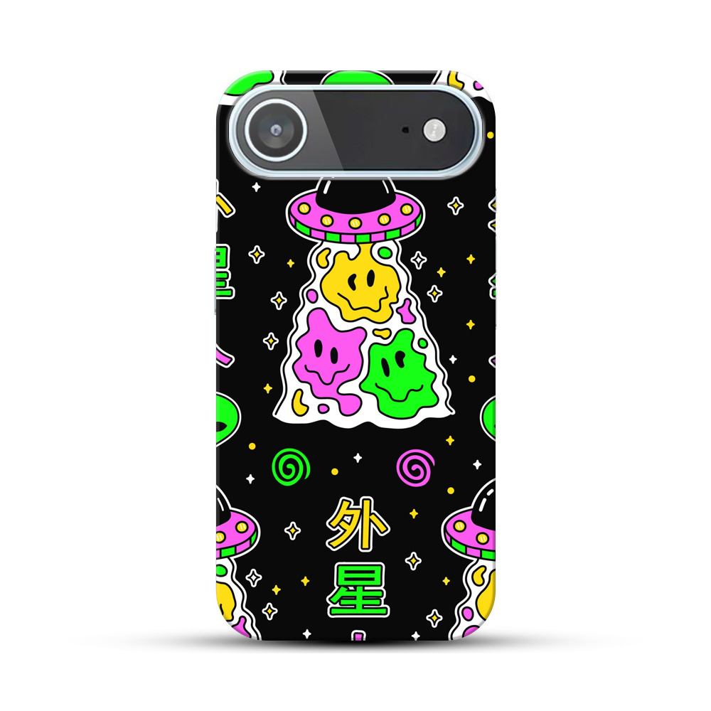 カラフルな宇宙人とUFOのパターン iPhone Airオリジナルハードケース