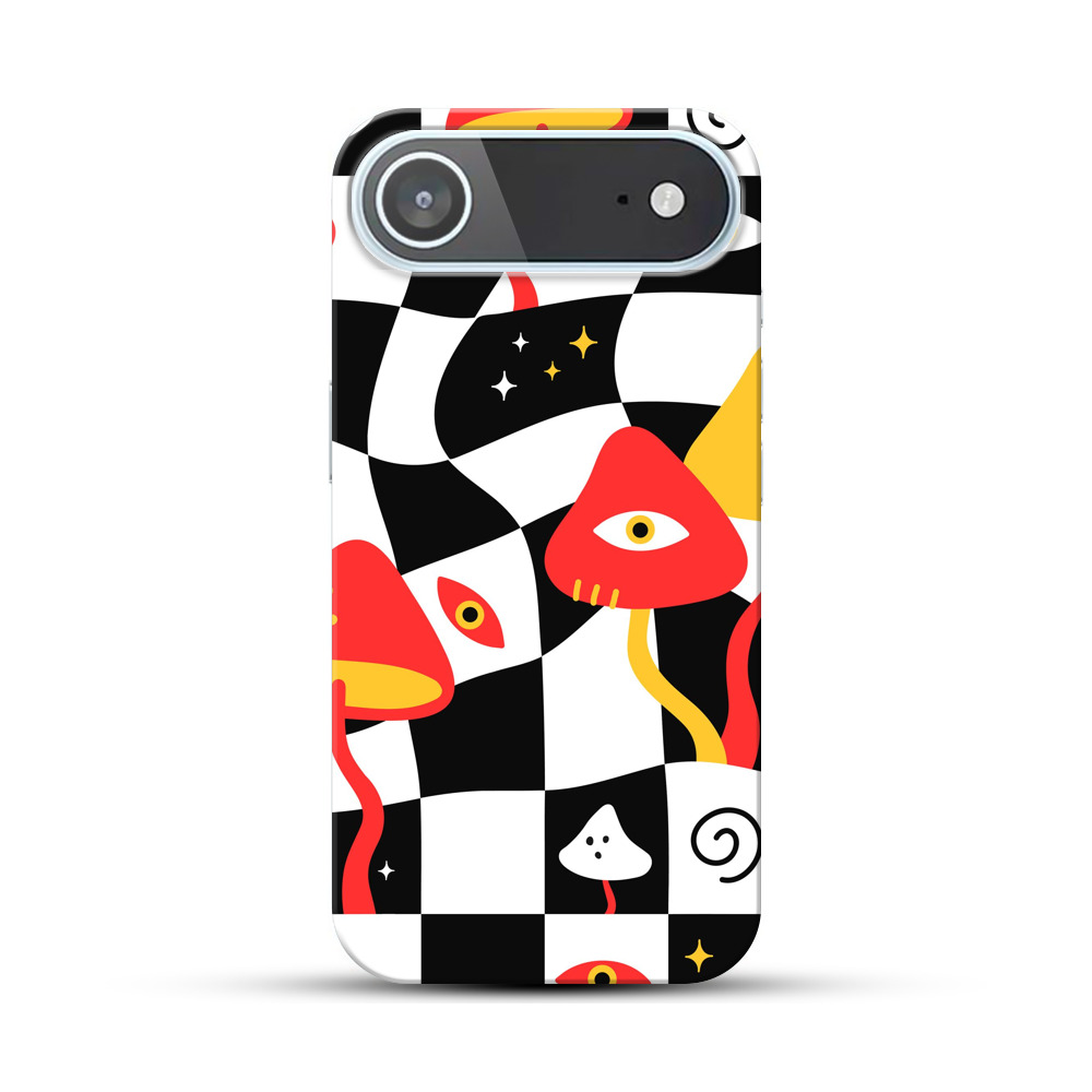 目を持つキノコとチェック柄 iPhone Airオリジナルハードケース