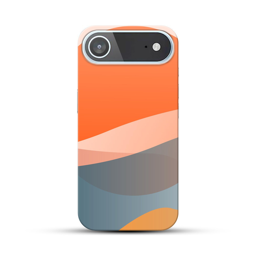オレンジ青の曲線アート iPhone Airオリジナルハードケース