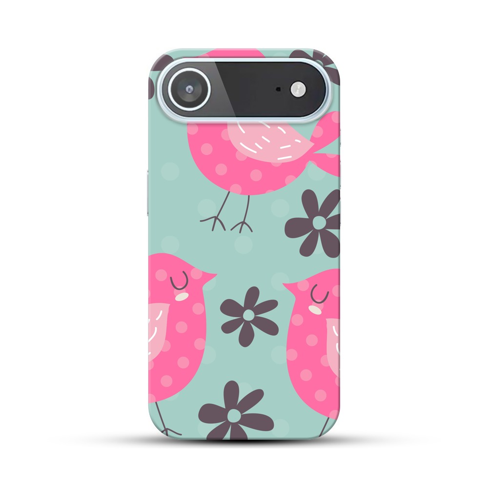 ピンクの小鳥と花のパターン iPhone Airオリジナルハードケース