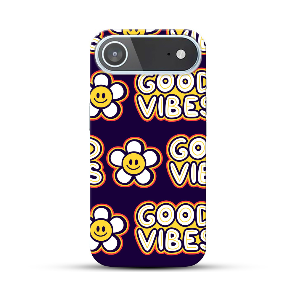 スマイリーフラワーとグッドバイブスのパターン iPhone Airオリジナルハードケース