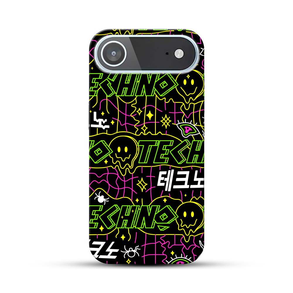 テクノパターンとホラーアイコン iPhone Airオリジナルハードケース