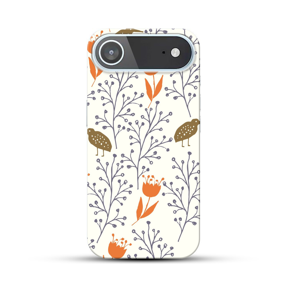 鳥と花のパターン iPhone Airオリジナルハードケース