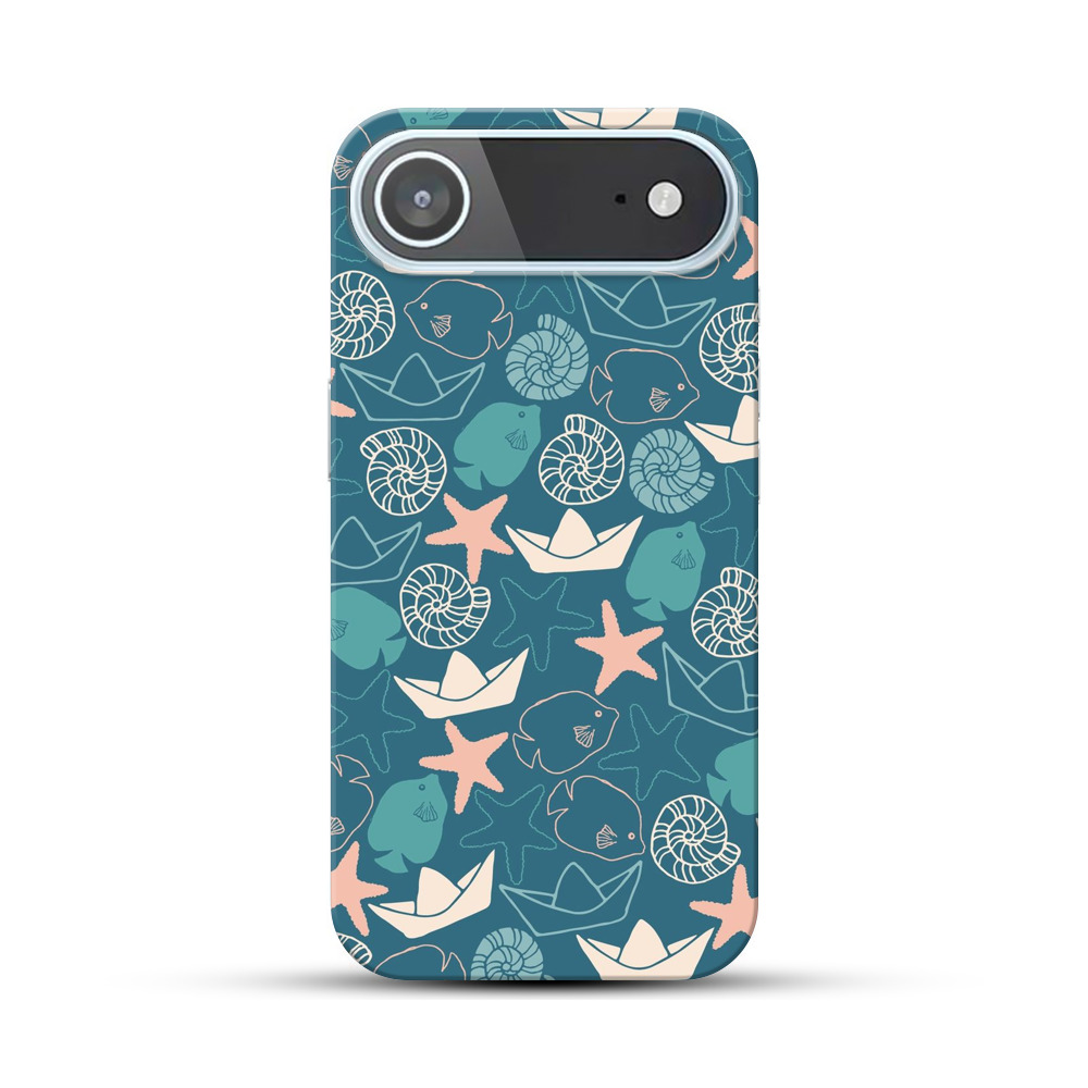 海の生き物と紙船のパターン iPhone Airオリジナルハードケース