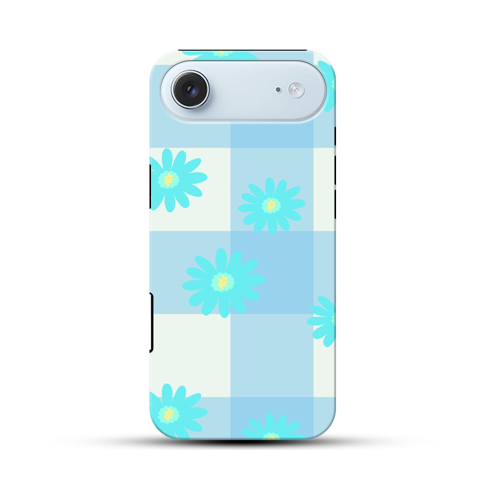 ブルーチェックと花の模様 iPhone Airオリジナル耐衝撃ケース