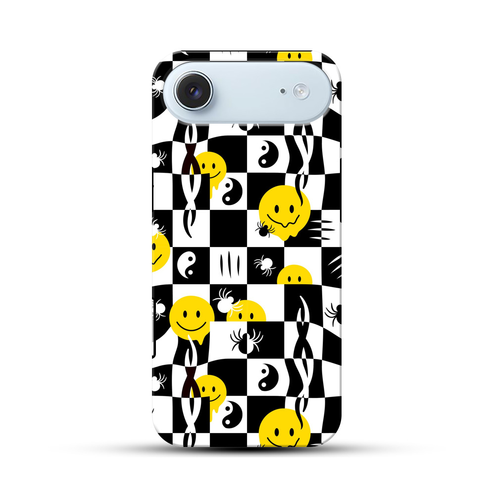 チェッカーパターンのスマイリースカル iPhone Airオリジナル耐衝撃ケース