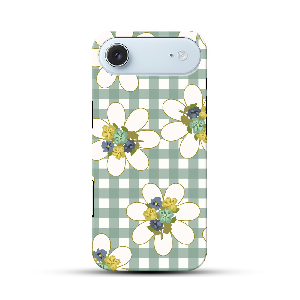 チェック柄と花のパターン iPhone Airオリジナル耐衝撃ケース