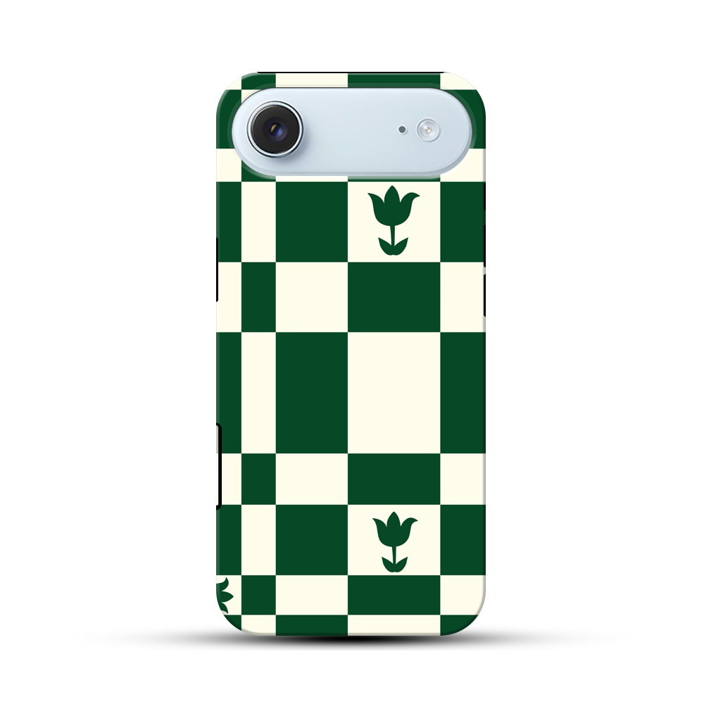 チューリップとチェッカーボードパターン iPhone Airオリジナル耐衝撃ケース