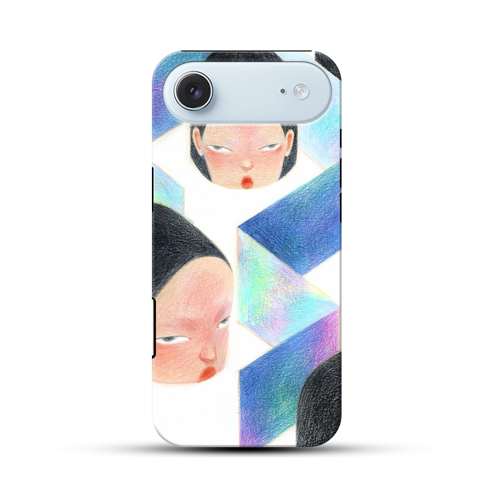 不思議な表情の女性の顔と幾何学模様 iPhone Airオリジナル耐衝撃ケース