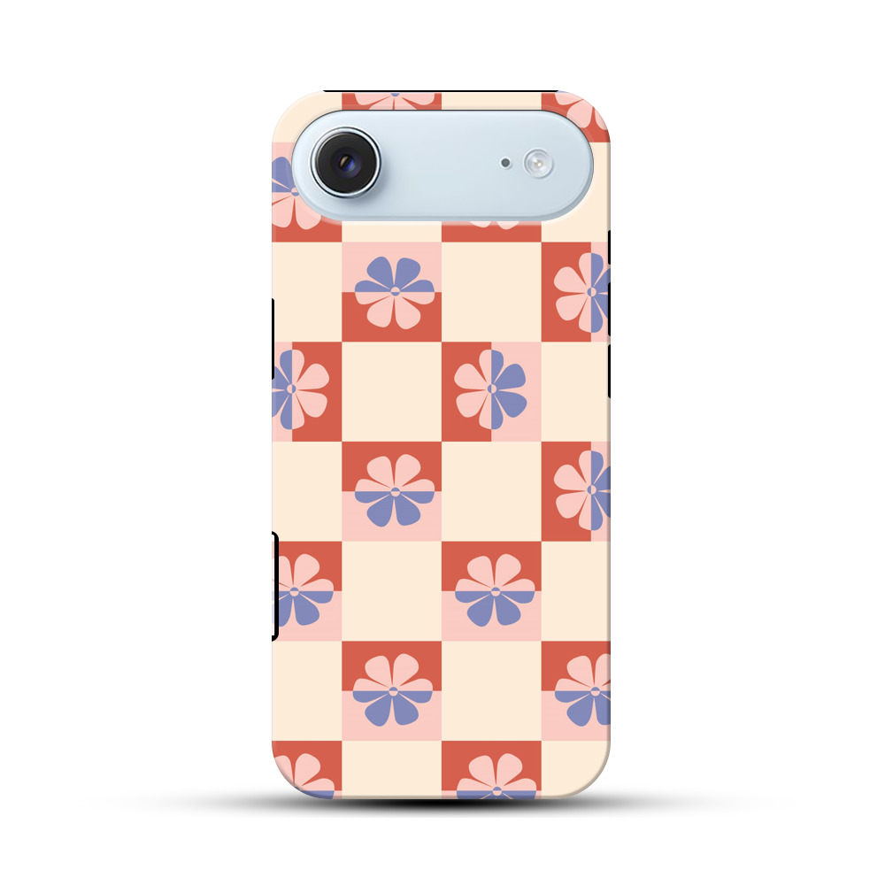 花のチェッカーパターン模様 iPhone Airオリジナル耐衝撃ケース