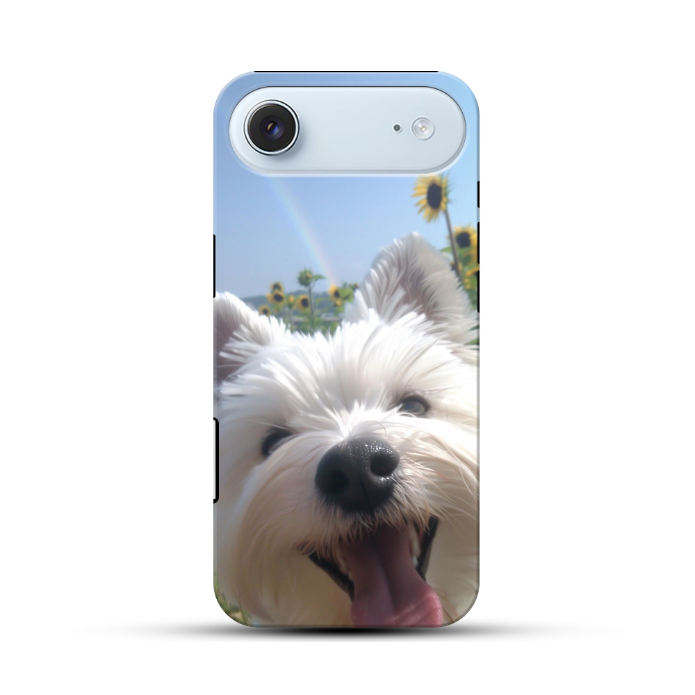 白い犬とひまわりと虹 iPhone Airオリジナル耐衝撃ケース