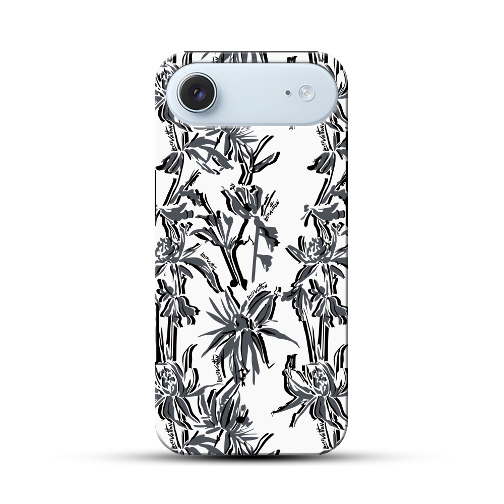 黒背景の銀色植物模様 iPhone Airオリジナル耐衝撃ケース