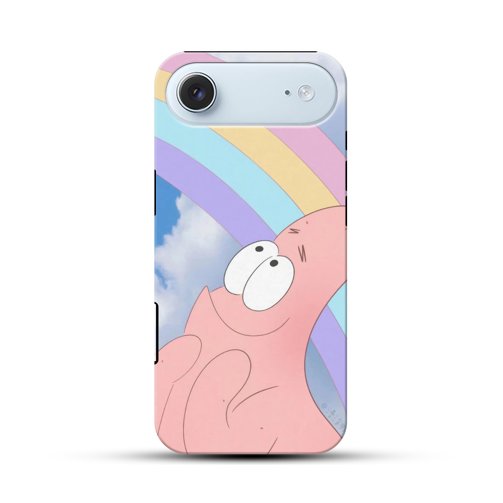 虹と見上げるピンクキャラ iPhone Airオリジナル耐衝撃ケース