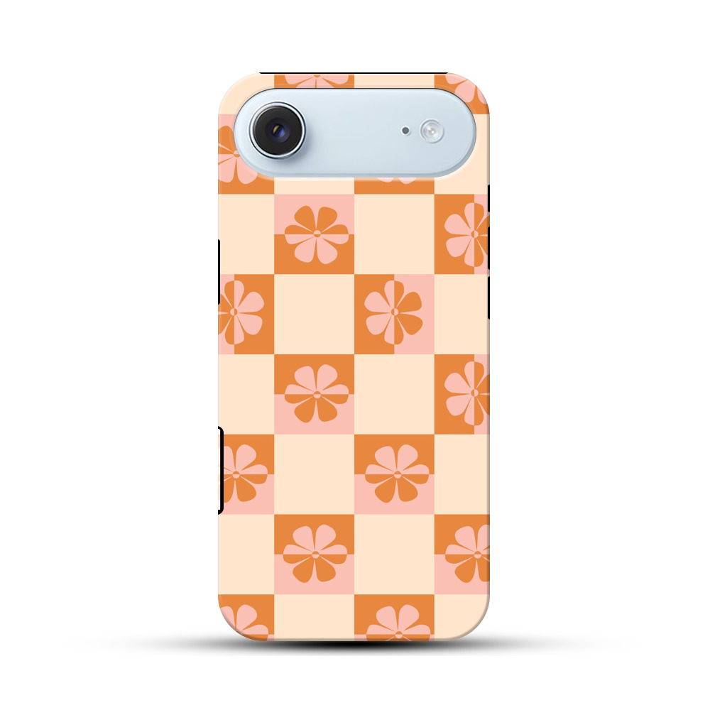 オレンジ色の花柄チェック模様 iPhone Airオリジナル耐衝撃ケース