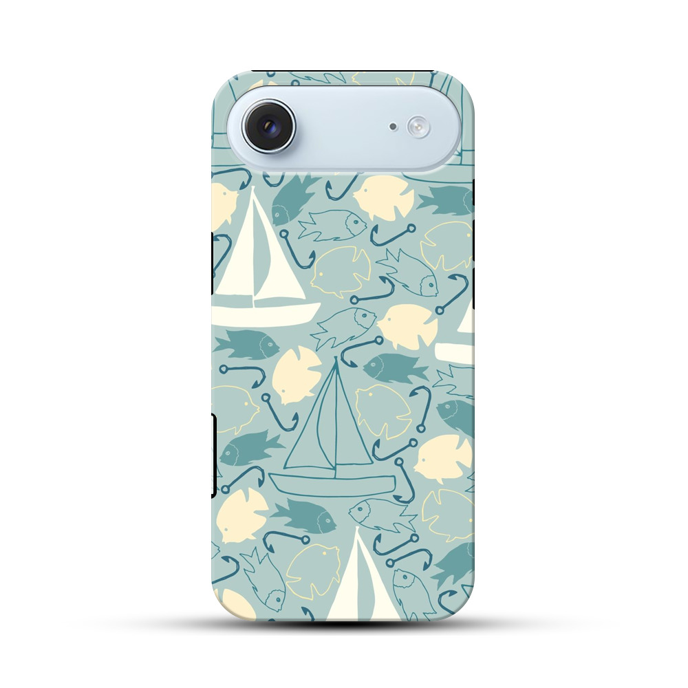 魚とヨットのパターン iPhone Airオリジナル耐衝撃ケース