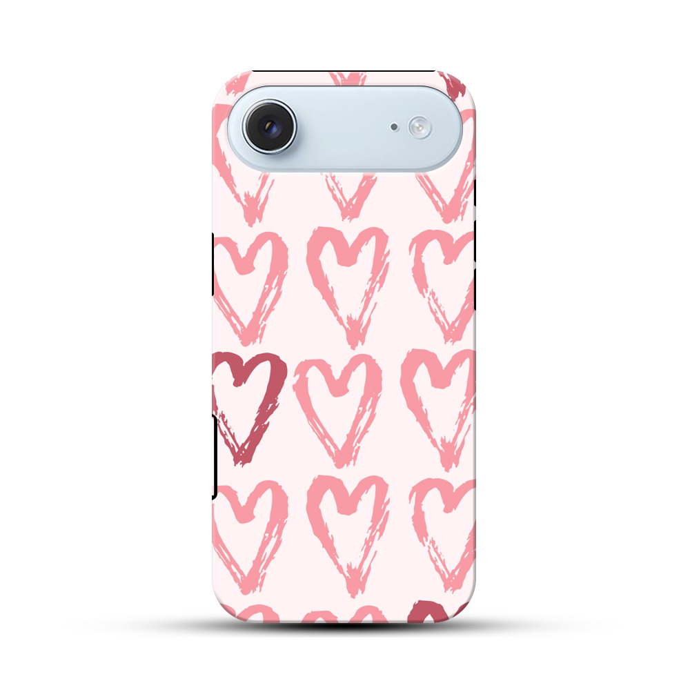 手描き風ピンクハートパターン iPhone Airオリジナル耐衝撃ケース