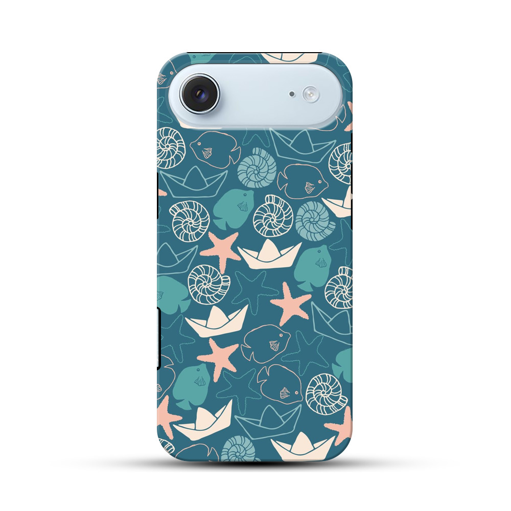 海の生き物と紙船のパターン iPhone Airオリジナル耐衝撃ケース