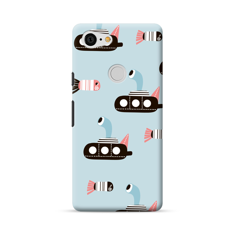 海の中の潜水艦と魚 Google Pixel 3 XLオリジナルハードケース