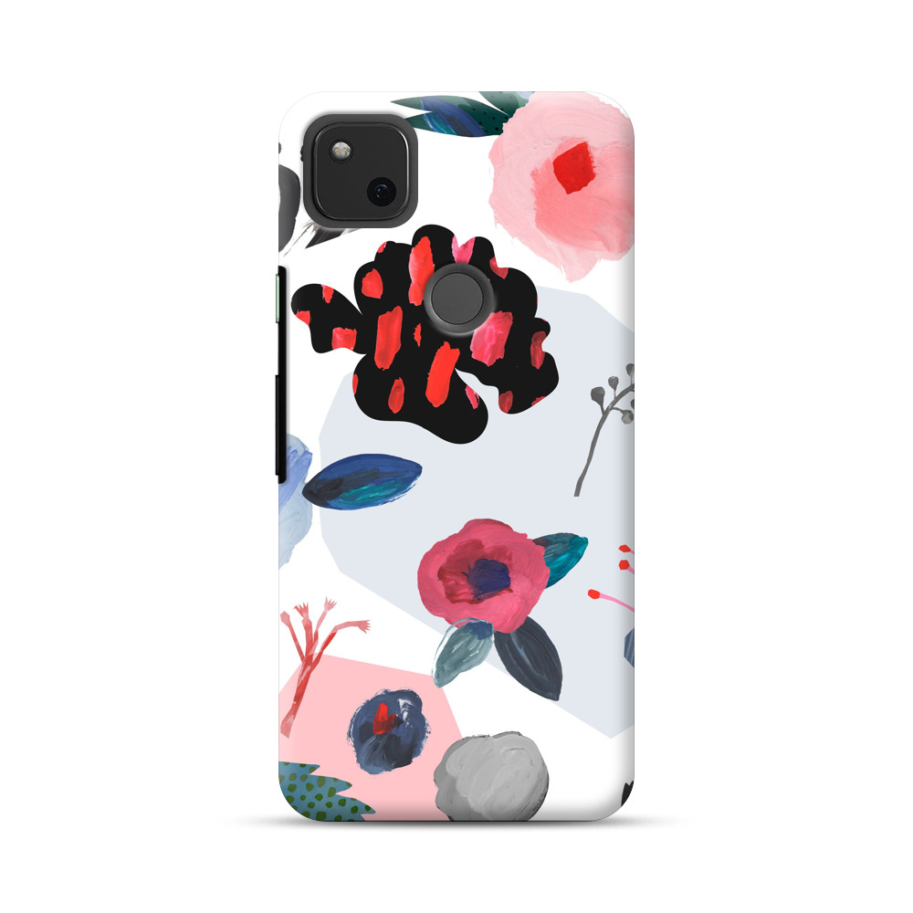 カラフルな花と抽象模様 Google Pixel 4aオリジナルハードケース