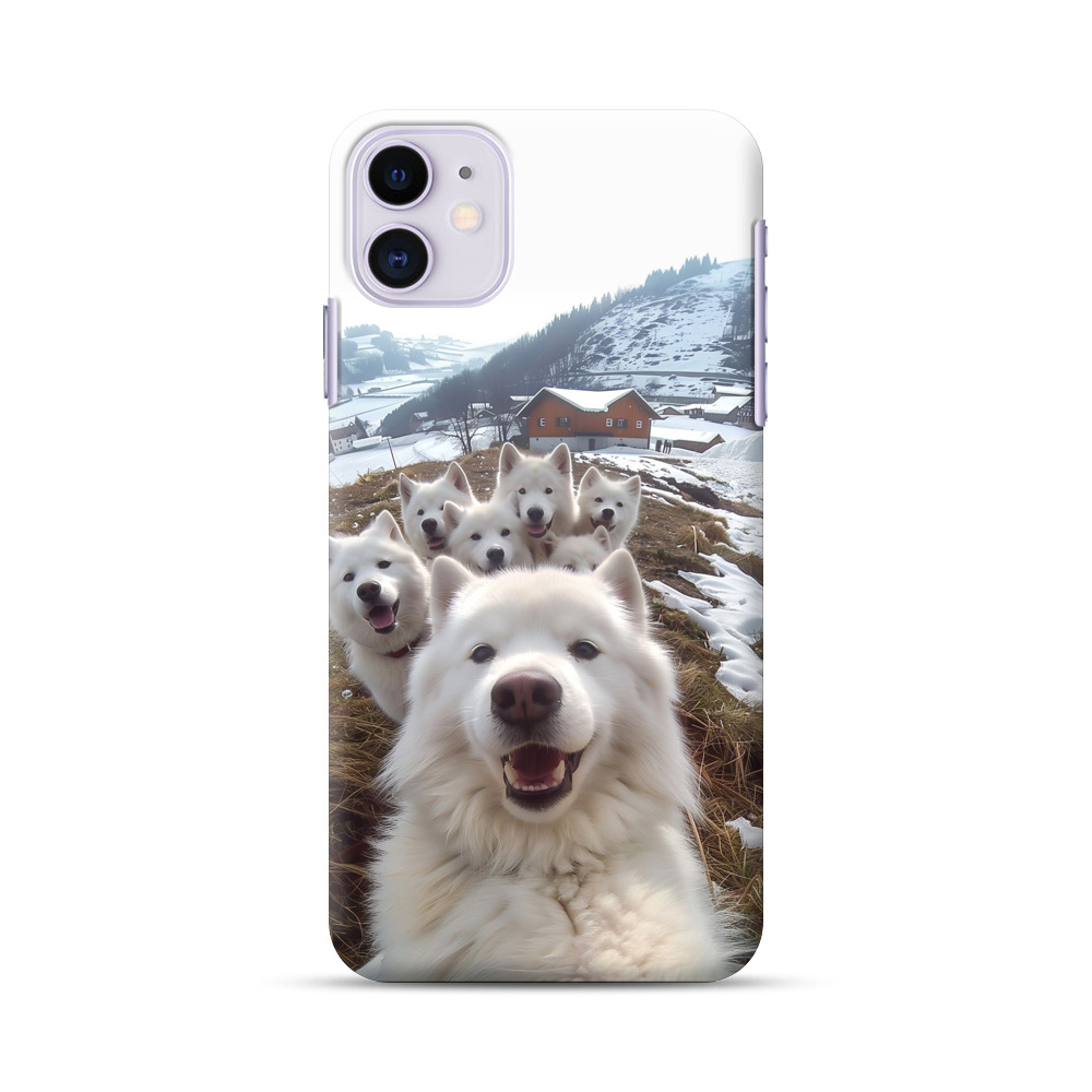 雪山のサモエド犬たちの群れ iPhone 11オリジナルハードケース