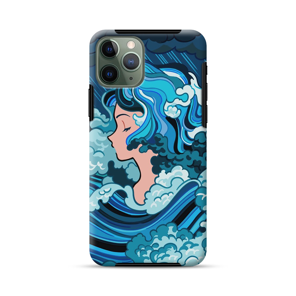 雨と波の女性のイラスト iPhone 11 Proオリジナル耐衝撃ケース