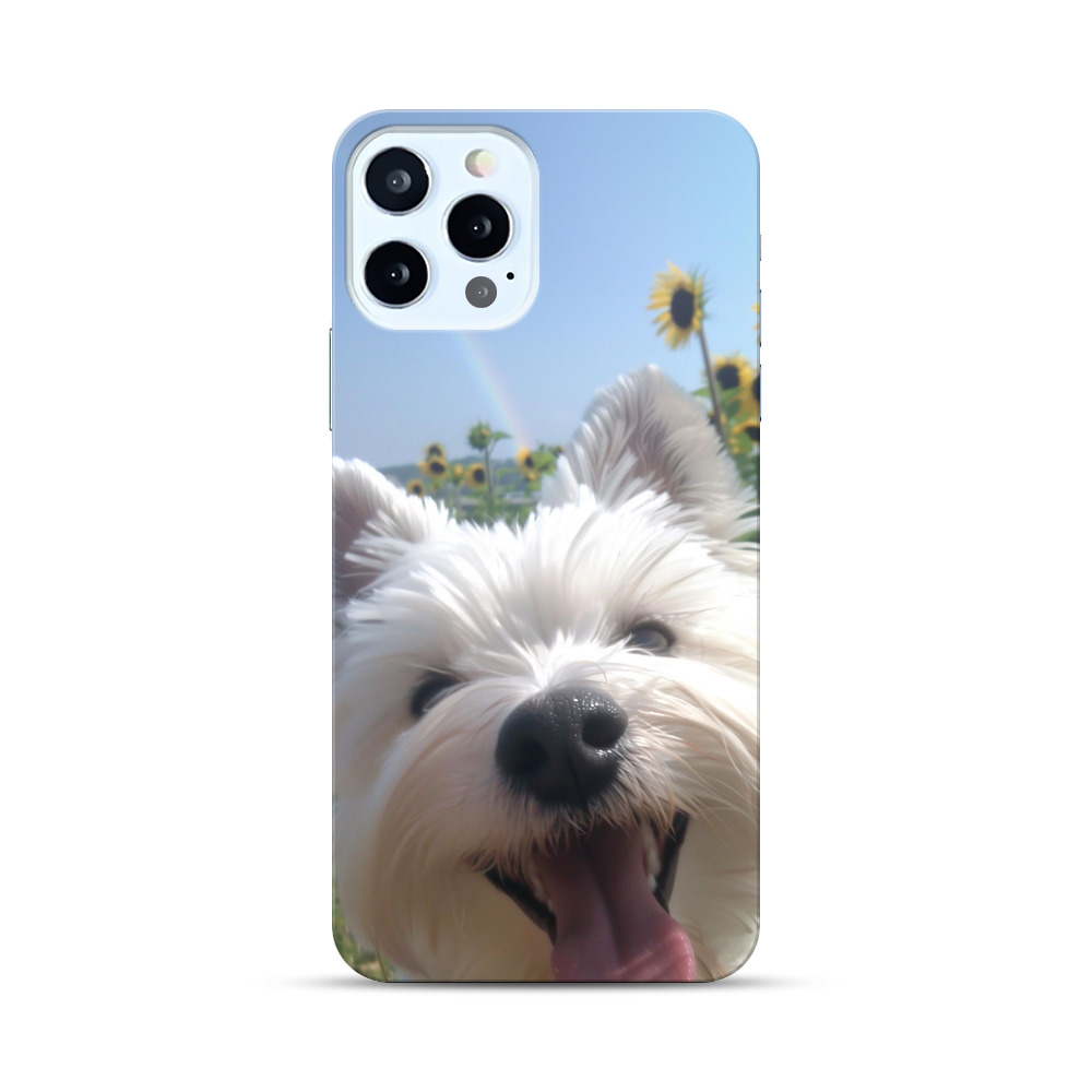 白い犬とひまわりと虹 iPhone 12 Proオリジナルハードケース